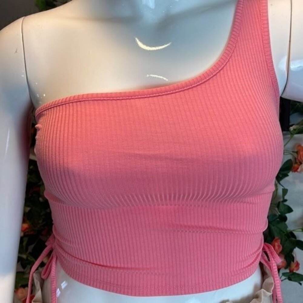 Timing Pink One Shoulder Drawstring Detail Cropped Top Size M RefFNB - Picture 5 of 10